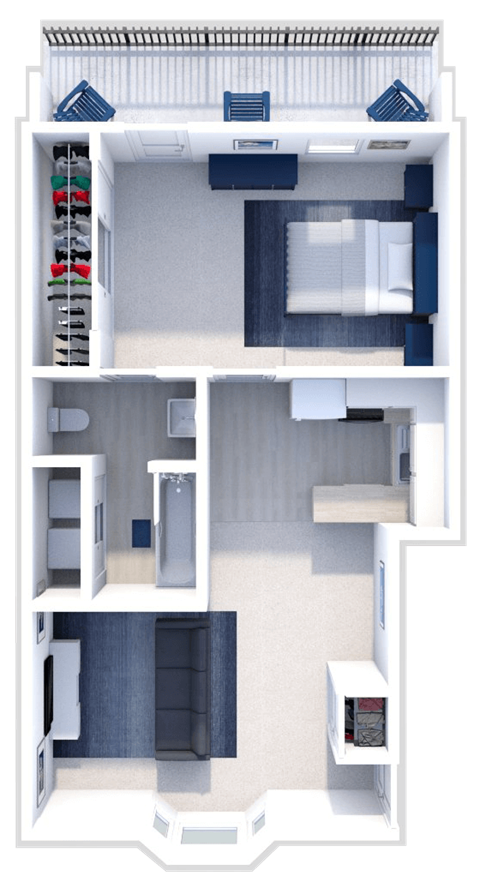 Floor plan for 1 bed, 1 bath, 1000 sqft